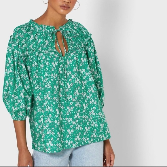 NWT Topshop Green with flowers & Balloon sleeves - Picture 10 of 10